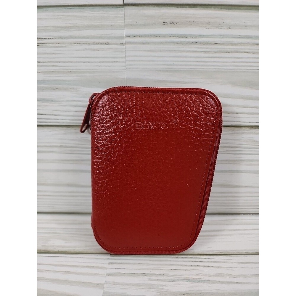 Vintage Buxton Key-Tainer Red Pebbled Leather Zip Around Holds 6 Keys Organizer